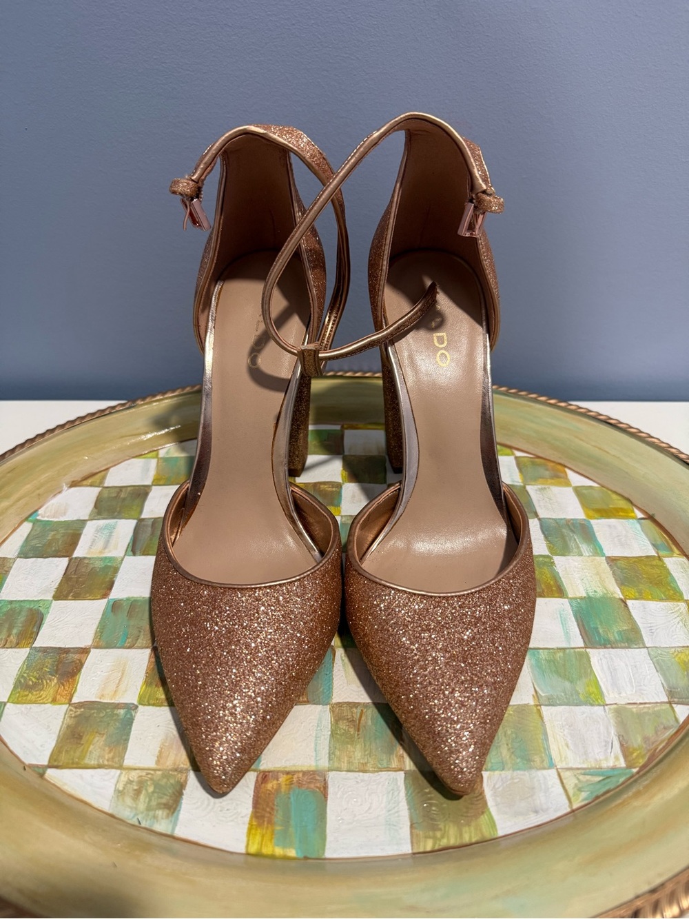 ALDO Rose Gold Glitter Pointed-Toe Ankle-Strap Heels
